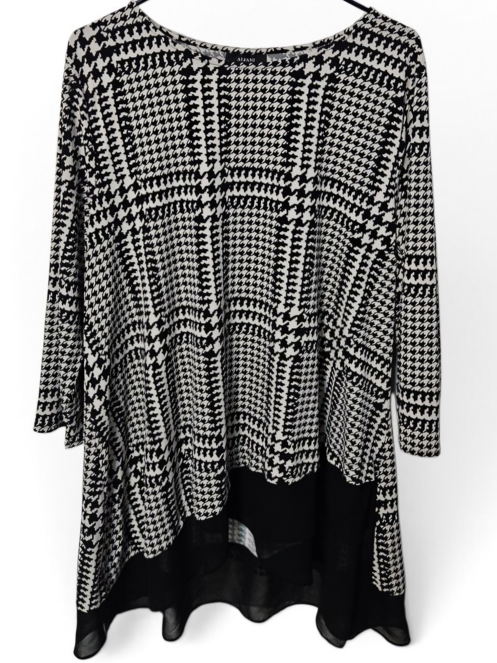 Alfani Black & White Houndstooth Long-Sleeve Swing Tunic Dress